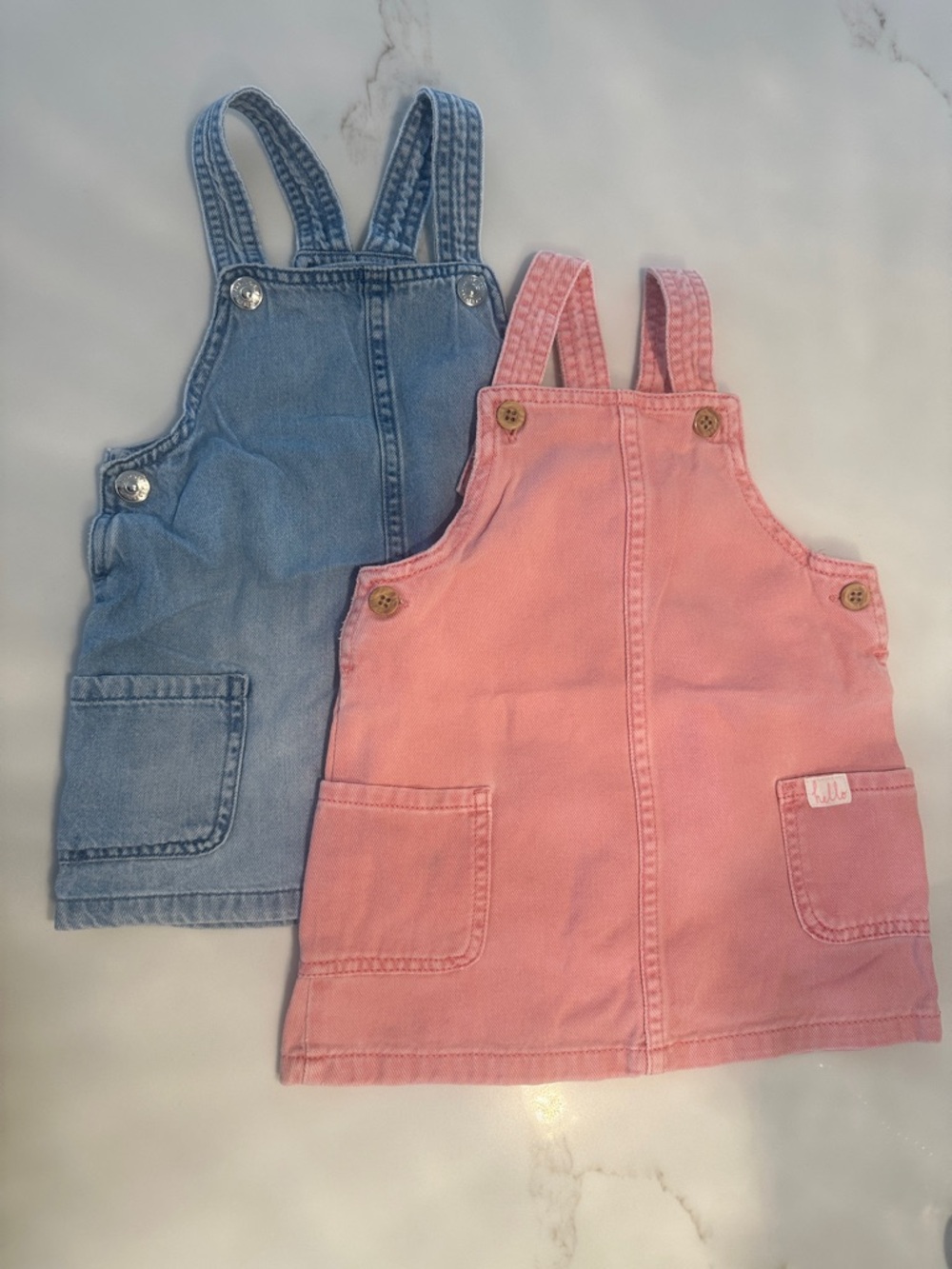 2 H&M Pink and Light Blue Denim-Style Pinafore Dresses